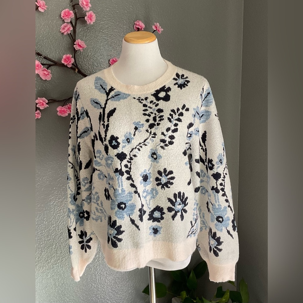 LOFT Blue and White Floral Sweater